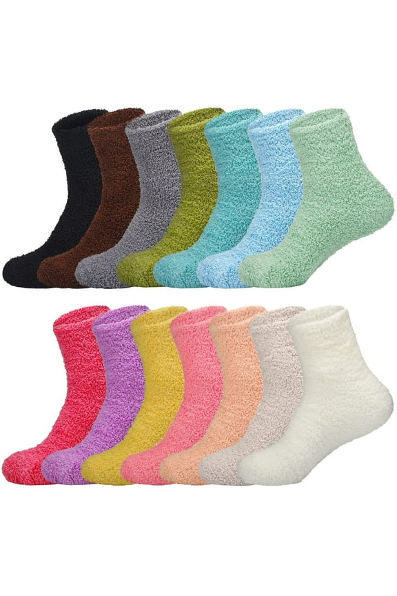 14 Pairs Fuzzy Socks Bulk for Women Fluffy Cozy Slipper Socks Winter Warm Soft Socks Plush Home Sleeping Socks Winter Socks for Men Women Christmas Gifts, Multicolor