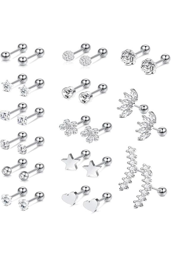 14 Pairs Gauge Cartilage Earrings for Women Hypoallergenic Surgical Stainless Steel Gold Cartilage Earring Set Daith Conch Tragus Helix Piercing Jewelry