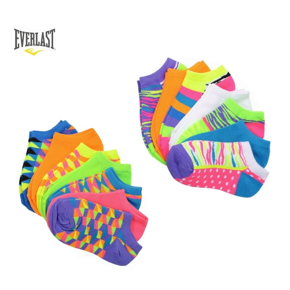 14 Pairs of Everlast Women's  Colorful Filled Optic & Zebra Stripes  Low cut Ankle Socks , 9-11