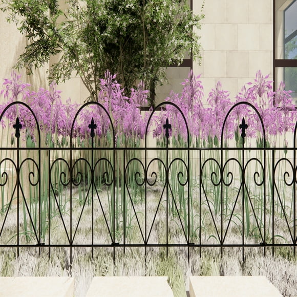 14 Panels Decorative Garden Fence 24in (H) x20.4ft (L) Animal Barrier for Dog Flower Bed Edging Galvanized Rustproof Metal Wire Border Panel Fencing for Yard Patio Outdoor Dec Black