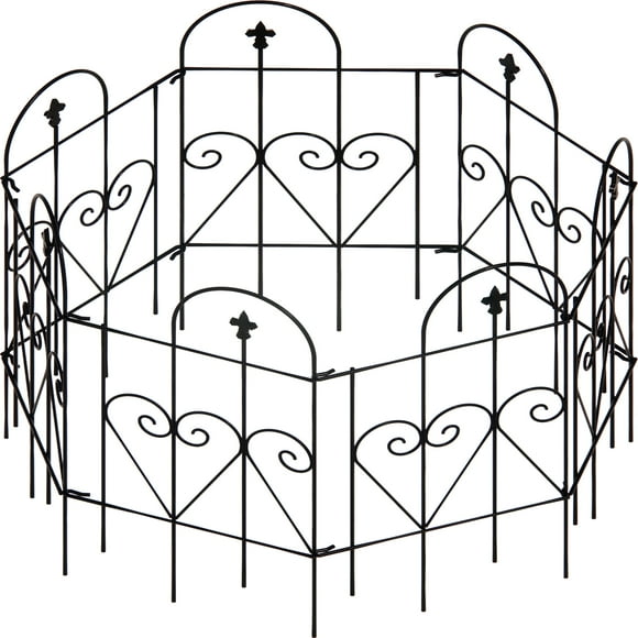 14 Panels Decorative Garden Fence 32in (H) x20.4ft (L) Animal Barrier for Dog Flower Bed Edging Galvanized Rustproof Metal Wire Border Panel Fencing for Yard Patio Outdoor Dec Black