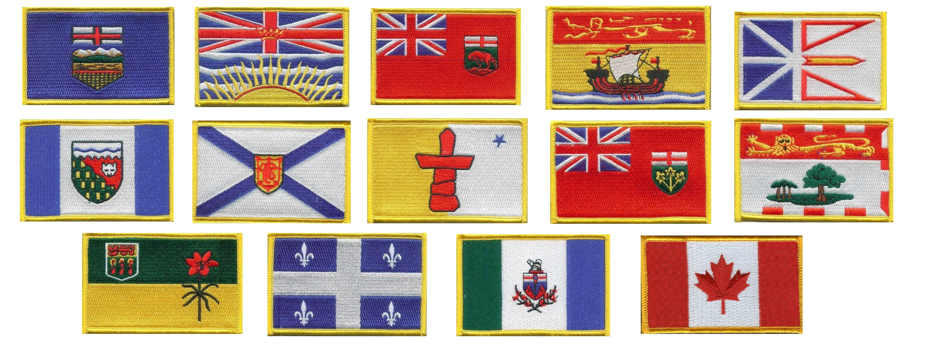 14 Patch Set of Canadian Provinces; Canada Patches 3.50" x 2.25", Fourteen International Embroidered Iron On or Sew On Flag Patch Emblems