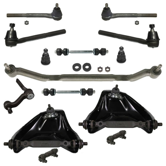 14 Pc Center Link with Idler Arm, Tie Rod Ends, Adjusting Sleeves, Sway Bars, Control Arm + Lower Ball Joints Fits select: 1996-2003 CHEVROLET S TRUCK, 1996-2005 CHEVROLET BLAZER