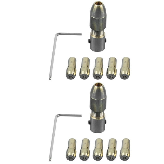 14 Pcs 0.5mm/1mm /1.5mm /2.5mm /3mm Brass Collet Rotary Tools with a Key and Clamp (Golden)