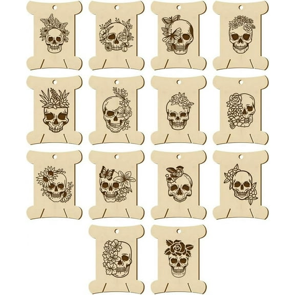 14 Pcs 14 Styles Wooden Thread Winding Boards 2.48x1.98 Inch Wood Floss Organizer 0.16 Inch(0.4cm) Hole Flower Pattern Card Floss Winder for Embroidery Stitch Sewing Craft