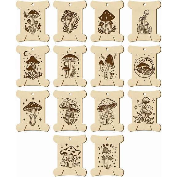 14 Pcs 14 Styles Wooden Thread Winding Boards 2.48x1.98x0.12 Inch Embroidery Floss Organizer Mushroom Pattern Card Floss Winder for Embroidery Stitch Sewing Craft colorful