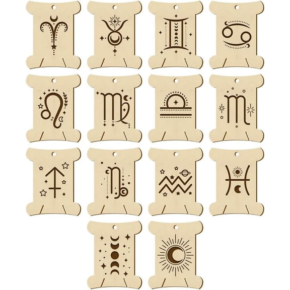 14 Pcs 14 Styles Wooden Thread Winding Boards Thread Winding Plate Board with Constellation Pattern Thread Bobbins Organizer Sewing Thread Winding Card for Embroidery Cross-Stitch Sewing Craft DIY
