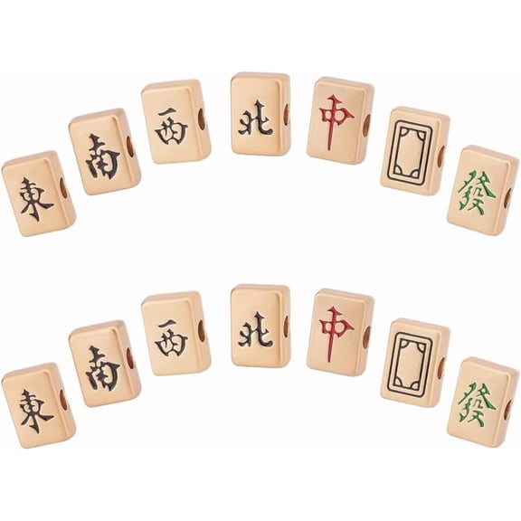 14 Pcs 7 Styles Bulk Mahjong Beads Rectangle Large Hole Mahjong Beads Alloy Enamel Mahjong Bead Set Loose Spacer Mahjong Beads for Bracelets Necklace Earring Jewelry Making Supplies Hole: 4mm