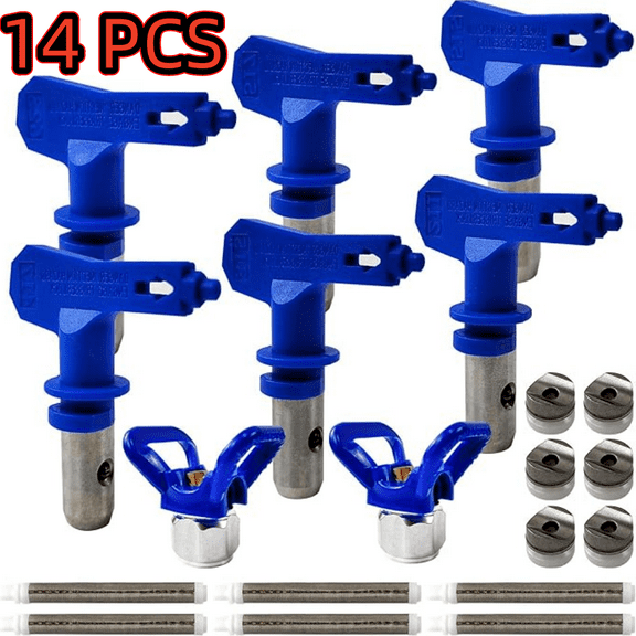 14 Pcs Airless Sprayer High Pressure Tips Reversible Spray Nozzle Tips with 2pcs Tip Guards for Airless Paint Spray Guns (211, 315, 417, 515, 517, 623)
