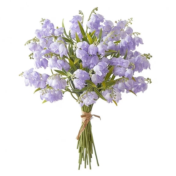 14 Pcs Artificial Lily of The Valley Faux Bell Flowers Real Touch Wind Chime Orchid with Stems Wedding Bouquet,Bulk Spring Flowers 14" May Flower for Home Garden Wedding Fillers Party (Lavender)