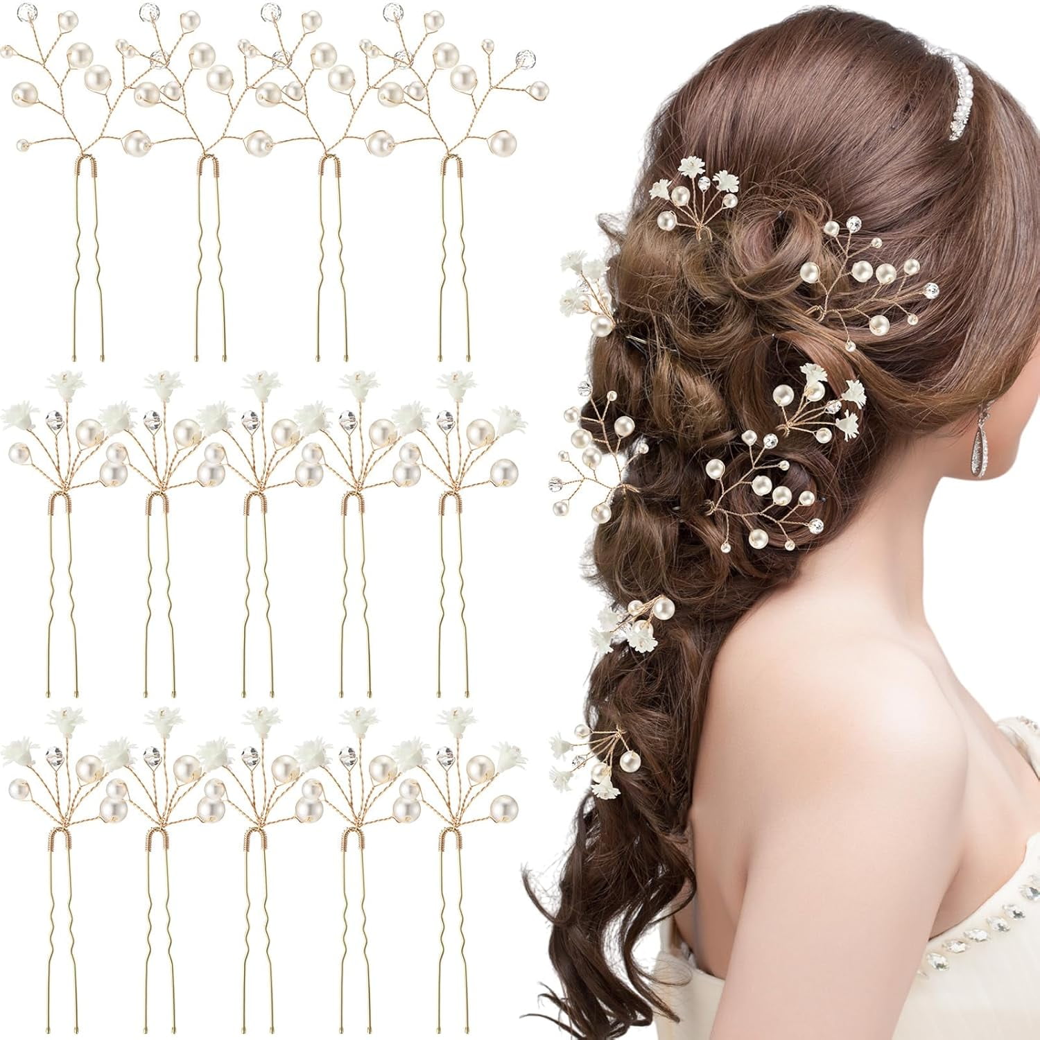 White Floral Hair Pins - Elegant Baby\'s Breath Hair Accessories Bridal Wedding Esme Baby main image 3