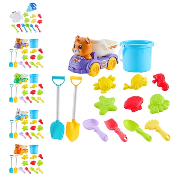 14 Pcs Beach Toys for Kids Ages 3-10, All-in-One Sand Toy Set with Buckets, Mesh Bag for Easy Packing, Trucks, Sea Animal Molds, Shovels & Sieves for Beach, Sandbox & Snow Play