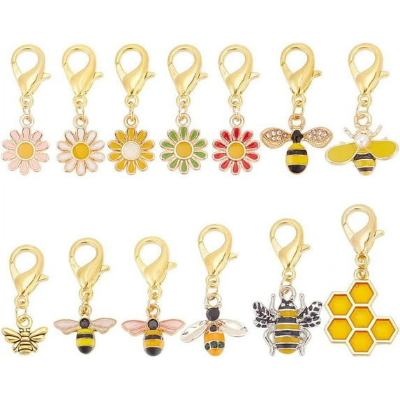 14 Pcs Bee Locking Crochet Knitting Stitch Markers Colorful Alloy Enamel Honeycomb Stitch Markers Metal Clip-On Daisy Charms for Knitting Weaving Accessories Quilting