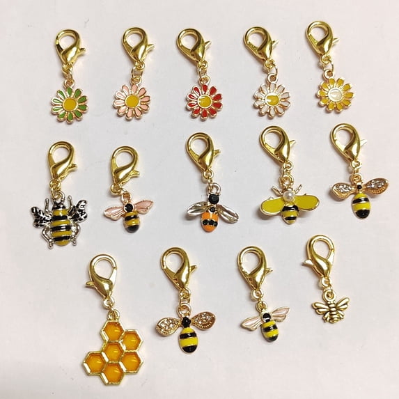 14 Pcs Bee Locking Crochet Knitting Stitch Markers Colorful Alloy Enamel Honeycomb Stitch Markers Metal Clip-On Daisy Charms for making