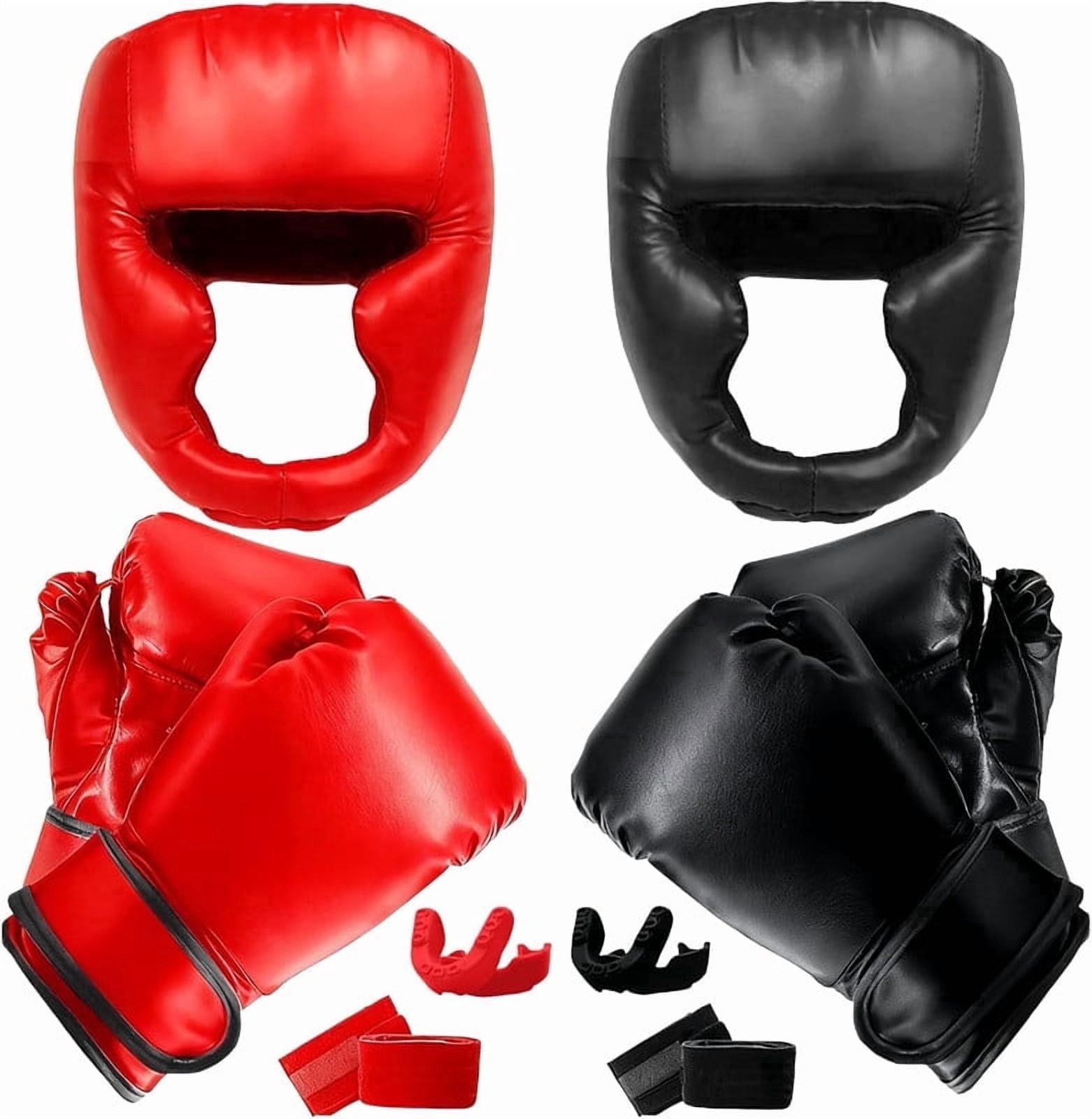 Deep Dream Kids Adjustable PU Leather Boxing Gloves Kit with Headgear, Hand Wraps, Mouth Guards for Boxing Workouts, Black, 6 oz, 14 Piece