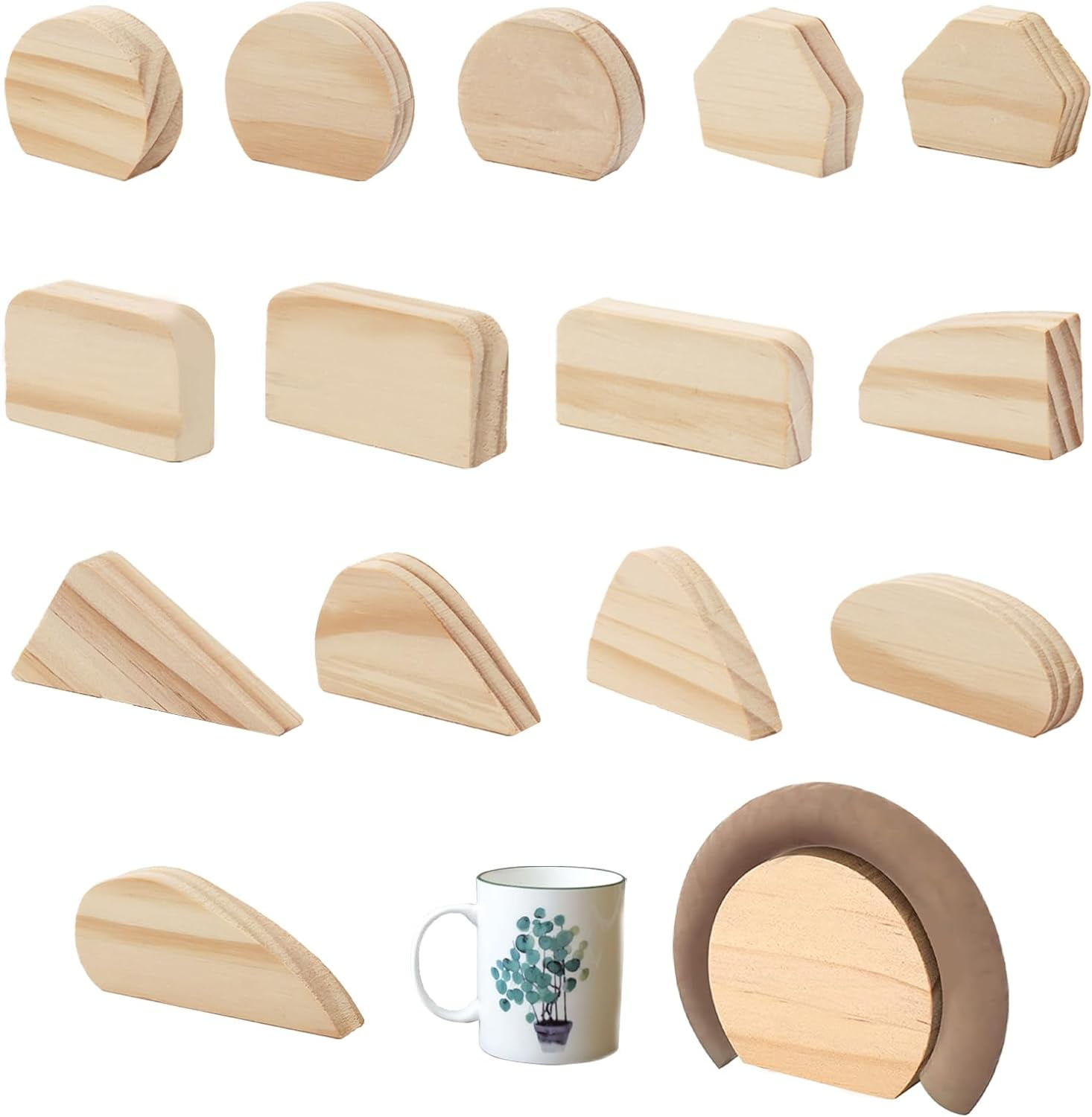 14 Pcs Ceramic Clay Cup Pottery Cup Handle Wood Handle for Porcelain