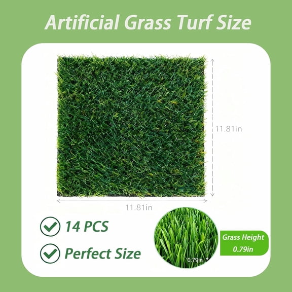 14 Pcs Chicken Nesting Pads Set, Washable Nest Box Bedding, Artificial Grass Rug Carpet, Synthetic Turf Mat for Chicken Coop, 12 x 12 x 1.2 Inches (Green)