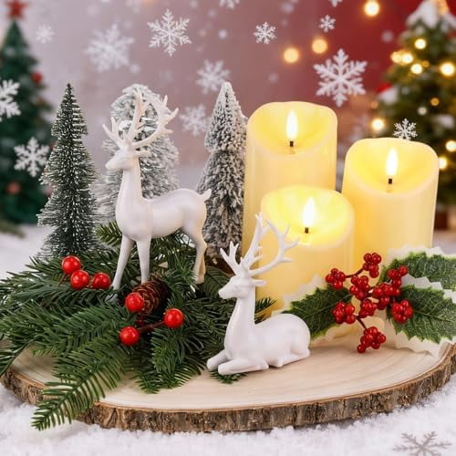 14 Pcs Christmas Wood Slice Centerpieces for Tables DIY Decoration Include 12-13 Inches Nature Wood Slabs Candles Red Berry Branch Mini Xmas Trees Reindeer Pine Cones for Home Tabletop Craft