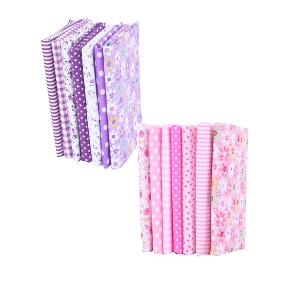 14 Pcs Cotton Fabric DIY Making Supplies Quilting Patchwork Fabric Fat Quarter Bundles DIY for Quilting Patchwork Cushions Cotton Fabric for Patchwork, 9.84x9.84 Inch, Purple + Pink