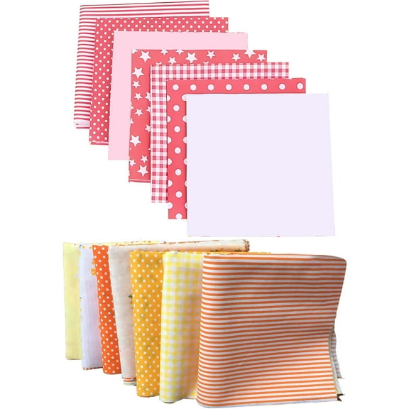 14 Pcs Cotton Fabric Squares for Quilting, Red and Orange Floral DIY Craft Fabric, 19.7 x 19.7 in / 50 x 50 cm Pre-Cut Fabric for Sewing, Patchwork, Bag Making, and Creative Projects