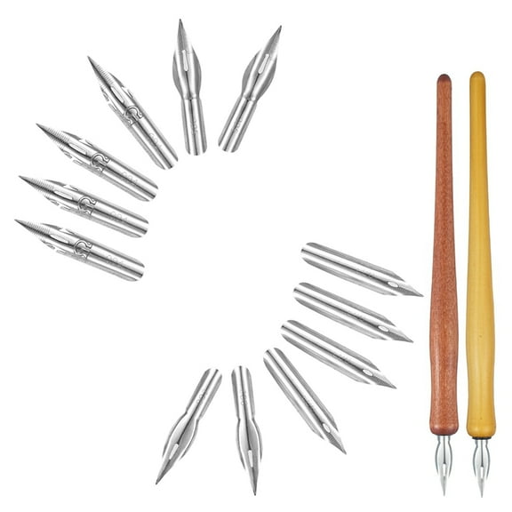 14 Pcs Dip Pen Nibs Holders,Wooden Drawing Pen Holder with Stainless Steel Nib for Writing Painting Signing Present