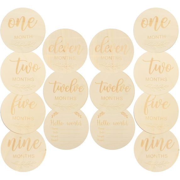 14 Pcs Emblems Decor Monthly Milestone Wood Discs Baby Months Signs Name For Wooden Circles Newborn Announcement Birth