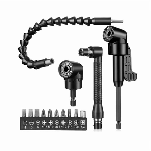 14 Pcs Flexible Drill Bit Extension Set 1/4 Inch Hex Bendable Drill Bit Extension 105 Right Angle Drill 90 Right Angle