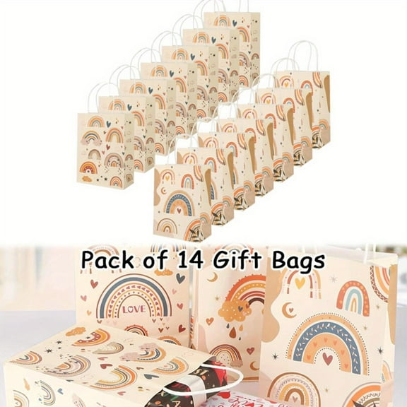 14 Pcs, Gift Wrapping Bags, Party Holiday Celebration Gift Paper Bags, Shopping Bags, Party Bags, Wedding Birthday Party Gift Bags, Craft Tote Bags, Party Favors, Birthday Decorations