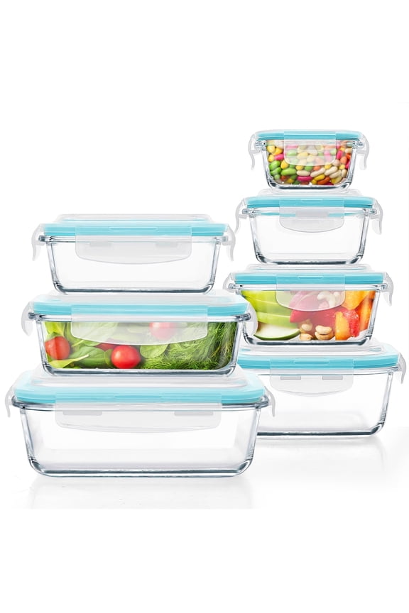 14 Pcs Glass Food Storage Containers, Meal Prep, Airtight Bento Boxes Lunch Box with Leak Proof Locking Lids, Microwave/Oven/Freezer/Dishwasher Safe, BPA Free