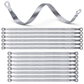 14 Pcs Ground Straps Kit 8 Pcs 9.8 Inch & 6 Pcs 11.8 Inch Engine Universal Automotive Ground Strap Set, Braided Copper Ground Straps with Wire Connectors for Most Cars, Trucks and Vehicles Silver