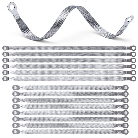 14 Pcs Ground Straps Kit  8 Pcs 9.8 Inch & 6 Pcs 11.8 Inch Engine Universal Automotive Ground Strap Set, Braided Copper Ground Straps with Wire Connectors for Most Cars, Trucks and Vehicles  Silver