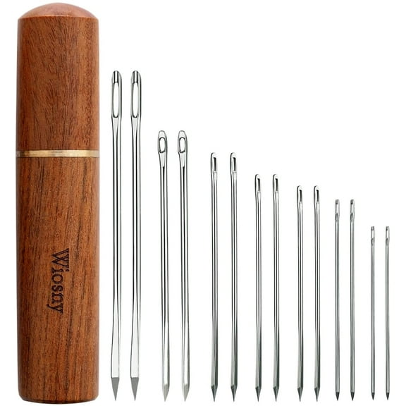 14 Pcs Hand Sewing Needle Kit Sharp Triangular Needle Handmade Yarn Knitting Needles Heavy Duty Household Hand Sewing Needles for Upholstery, Leather, Carpet, Canvas Repair