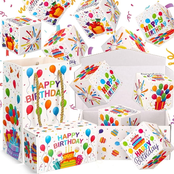 14 Pcs Happy Birthday Exploding Gift Box Set 12 Bounces Boy or Girl Folding Bouncing Gift Box Funny Pop out Money Cash Explosion Gift Box for Women Men Kids Birthday Party Gifts Favors