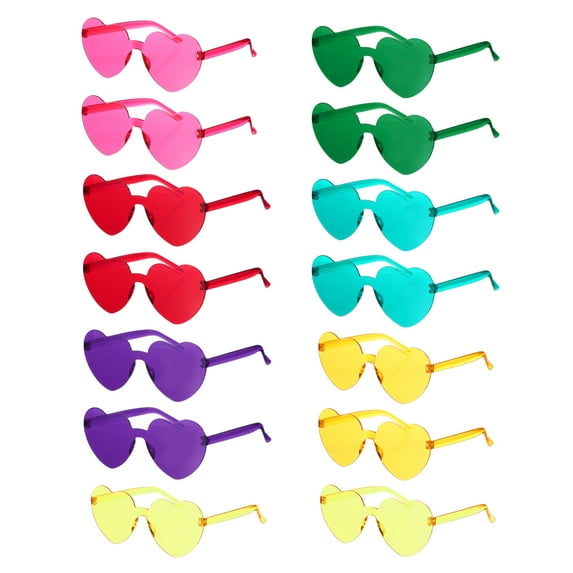 14 Pcs Heart Shaped Sunglasses for Beach Party Rainbow Glass Birthday Multiple Colors