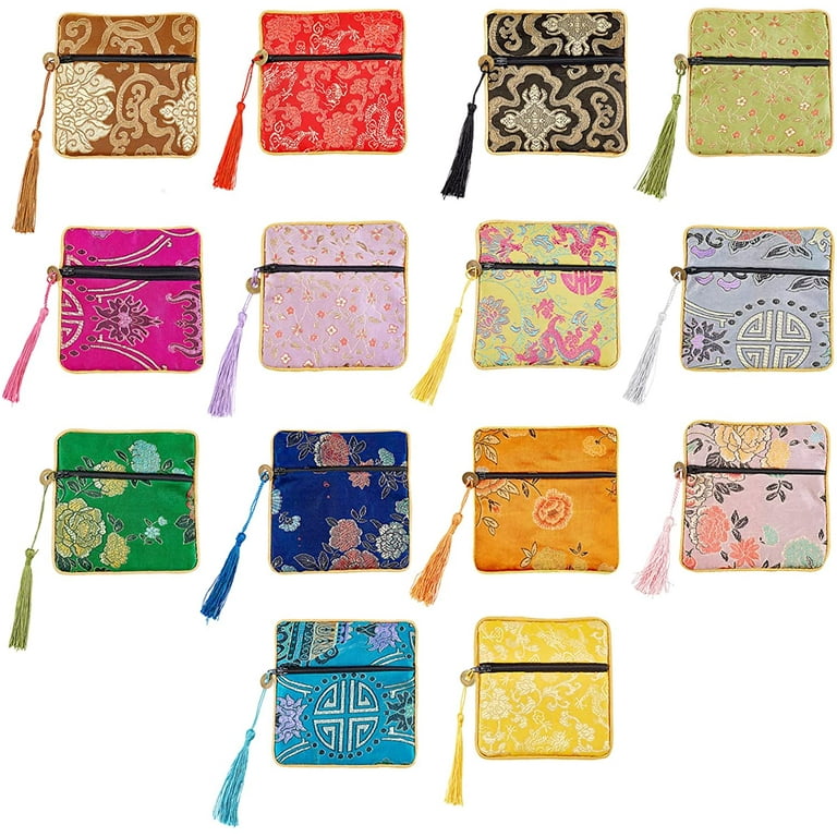 14 Pcs Jewelry Silk Pouches 14 Colors Chinese Silk Brocade