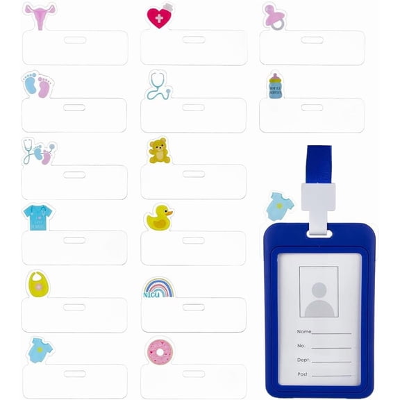 14 Pcs Labor and Delivery Nurse ID Badge 2x3x0.1inch Plastic Horizontal Cute Badge Toppers with Bear/Duck/T-Shirt/Rainbow/Butterfly Knot/Footprints/Bottle DIY