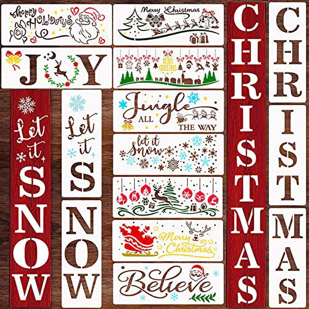 14 Pcs Large Christmas Stencils for Painting on Wood Reusable Plastic