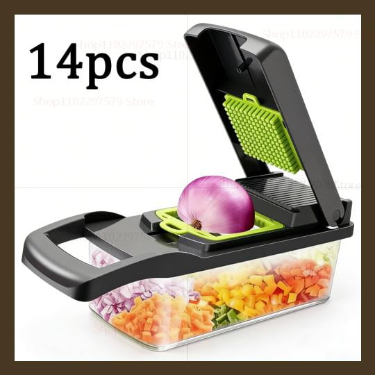 14 Pcs Manual Vegetable Chopper Set with Interchangeable Blades Slicer Dicer Grater Kitchen Tools