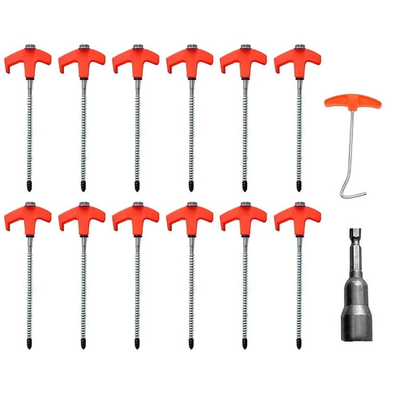 14 Pcs Metal Tent Pegs Threaded Rotary Pegs Camping Anchor Drill Bit Adapter