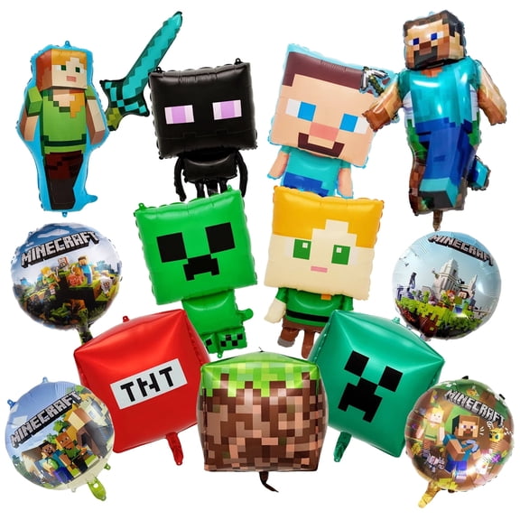 14 Pcs For Minecraft Games Themed Birthday Foil Balloons,Cartoon Balloon,Party Kit Supplies,Birthday Party Decorations for Boy Girls Celebration and Events