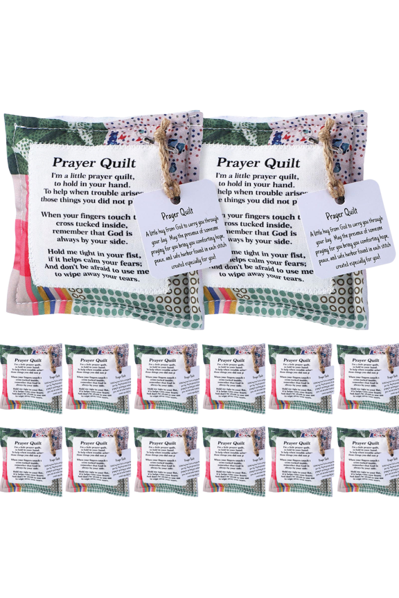 14 Pcs Mini Prayer Quilt with Cross Inside Bulk Vintage Scripture Morandi Color Christian Gifts Pocket Squares Sympathy Gifts for Women Pastor Appreciation