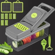 14 Pcs Multifunctional Vegetable Chopper Onion Potato Fruit Salad Chopper with Container and Hand Protector, Slicer Dicer Cutter Grater