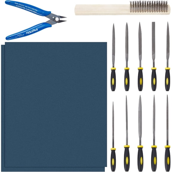 14 Pcs Needle File Set Includes 10 Pcs Files 1 Pc Wire Cutter Pliers 1 Pc Stainless Steel Wire Brush and 2 Pcs Polishing Sandpaper Steel File Tools for Woodwork Metal Leather and Plastic