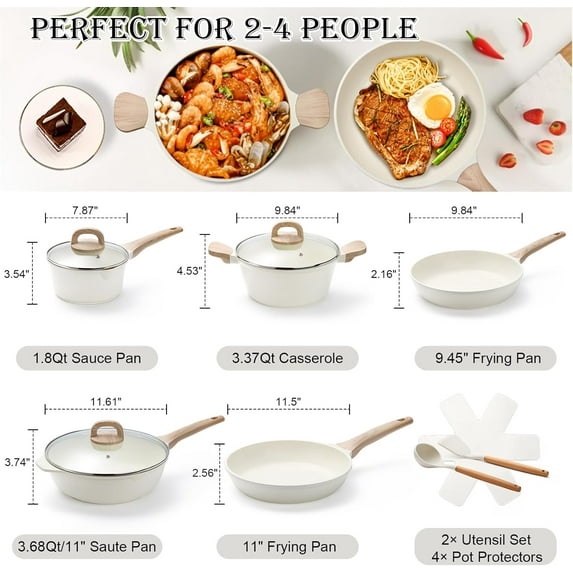 14 Pcs Nonstick Cookware Set with Granite Coating, Induction Compatible, PFAS , Easy to Clean