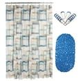 thumbnail image 1 of 14-Pcs PEVA Shower Curtain Set 72” w/ Anti-Slipping Rubber-Mat & 12 Stainless-Steel Beaded Hooks Blue, 1 of 7