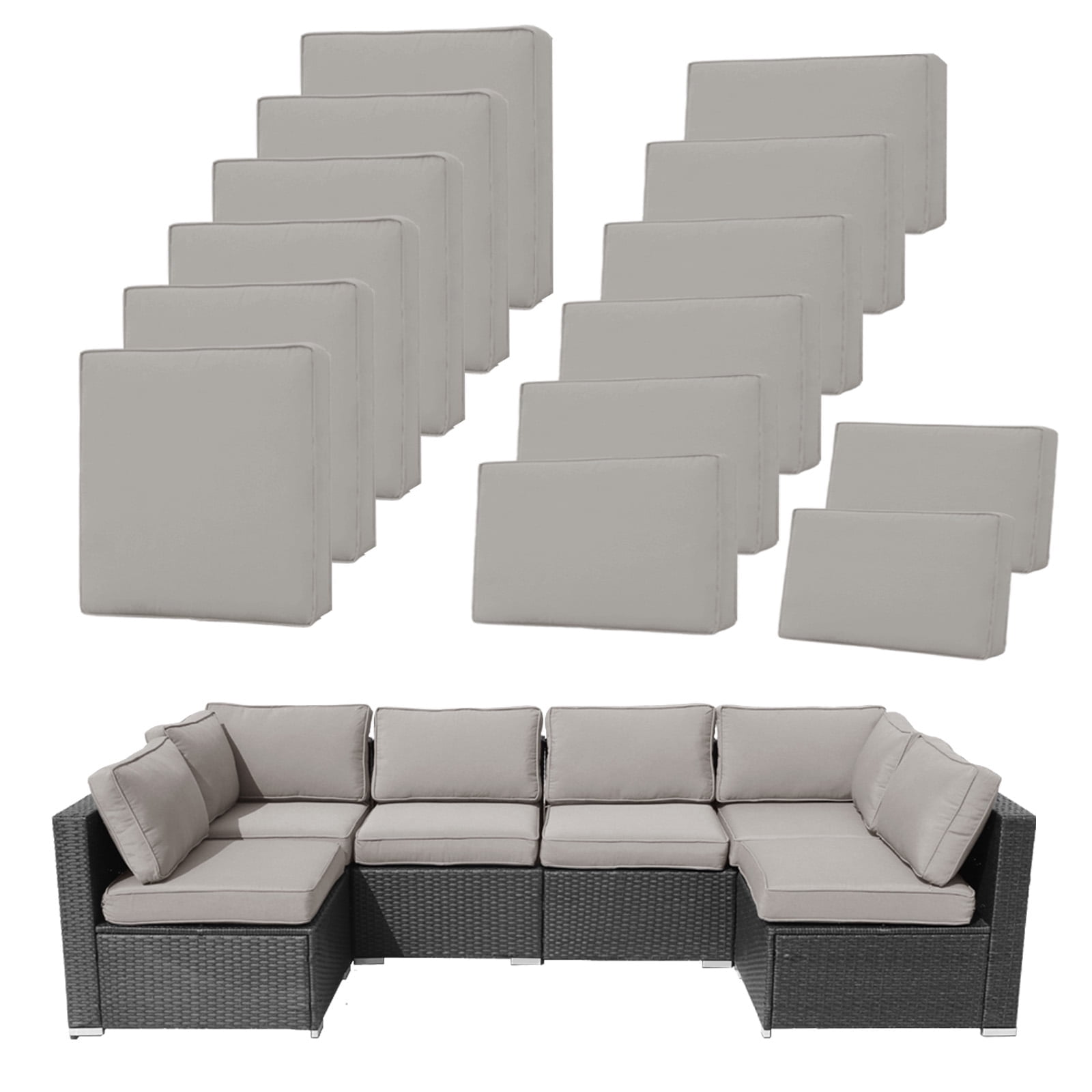14 Pcs Patio Cushion Covers Replacement Outdoor Couch Cushions Covers Splashproof Sofa Slipcovers Set with Zippers,Patio Furniture Protector, Couch 3 Sizes, Covers Only