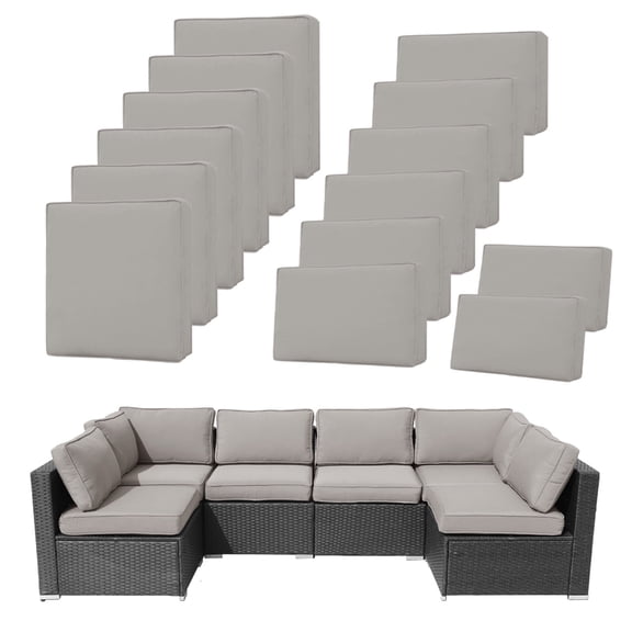 14 Pcs Patio Cushion Covers Replacement Outdoor Couch Cushions Covers Splashproof Sofa Slipcovers Set with Zippers,Patio Furniture Protector, Couch 3 Sizes, Covers Only