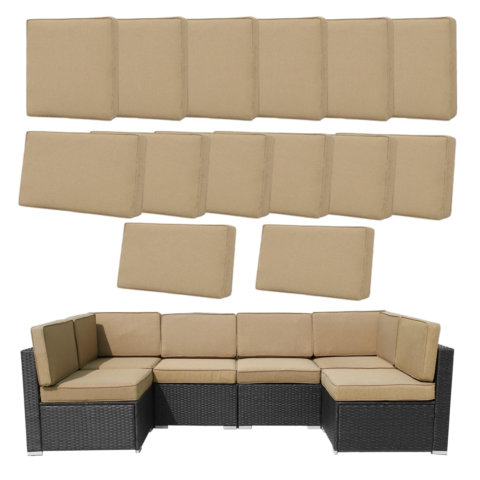 14 Pcs Patio Cushion Covers Replacement Outdoor Couch Cushions Covers Splashproof Sofa Slipcovers Set with Zippers,Patio Furniture Protector, Couch 3 Sizes, Covers Only