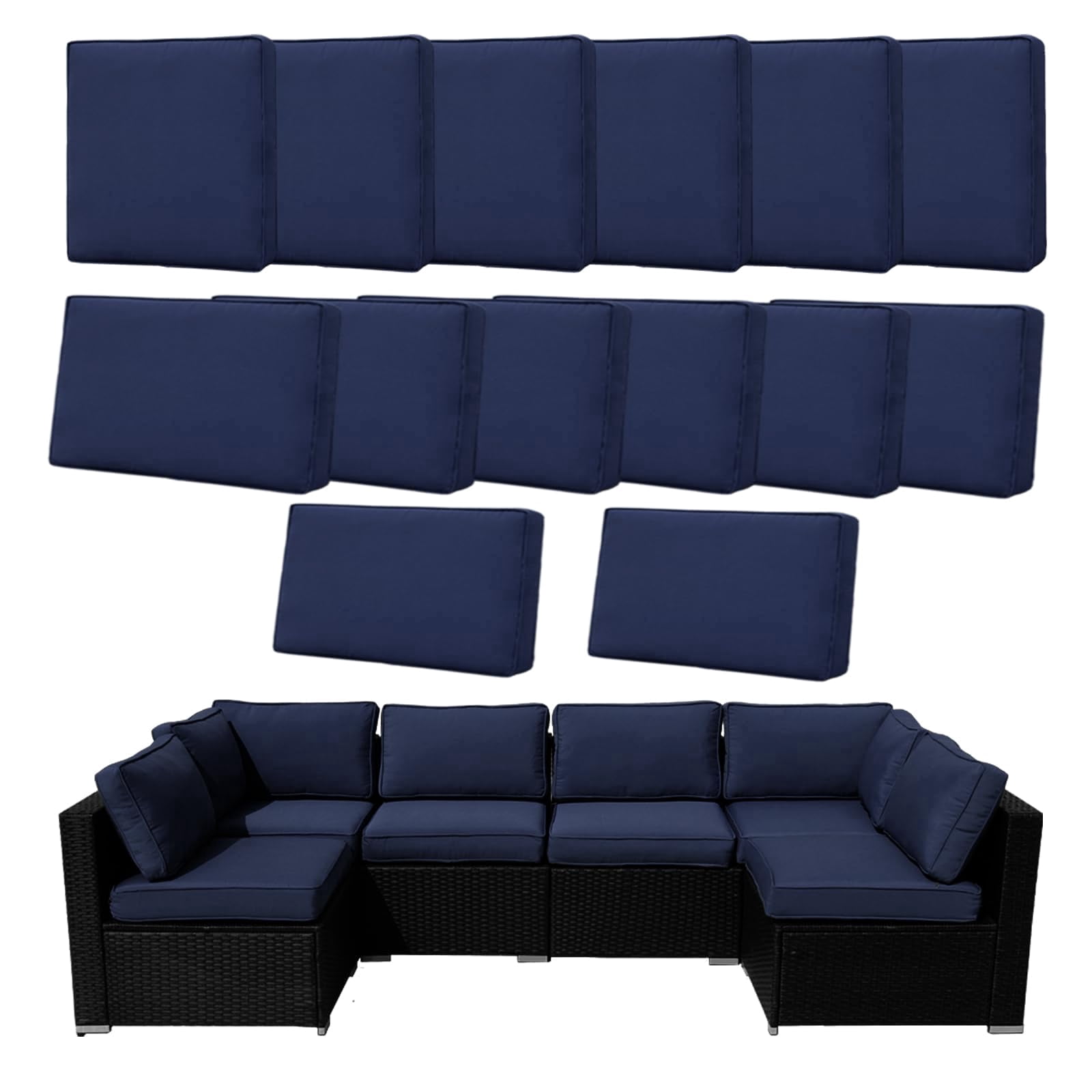 14 Pcs Patio Cushion Covers Replacement Outdoor Couch Cushions Covers Splashproof Sofa Slipcovers Set with Zippers,Patio Furniture Protector, Couch 3 Sizes, Covers Only