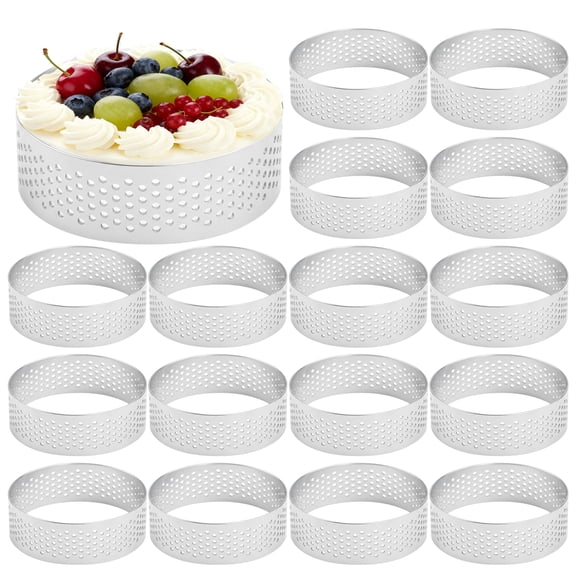 14 Pcs Perforated Tart Rings Set, 2 in Stainless Steel Baking Rings, 0.8 mm Thick Round Mousse Tart Rings with Vent Holes, Cake Ring Molds for Baking Desserts